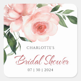 Pegatina Cuadrada Torta Nupcial Floral Rosa Claro