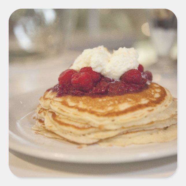 Pegatina Cuadrada Tortitas de frambuesa (Anverso)
