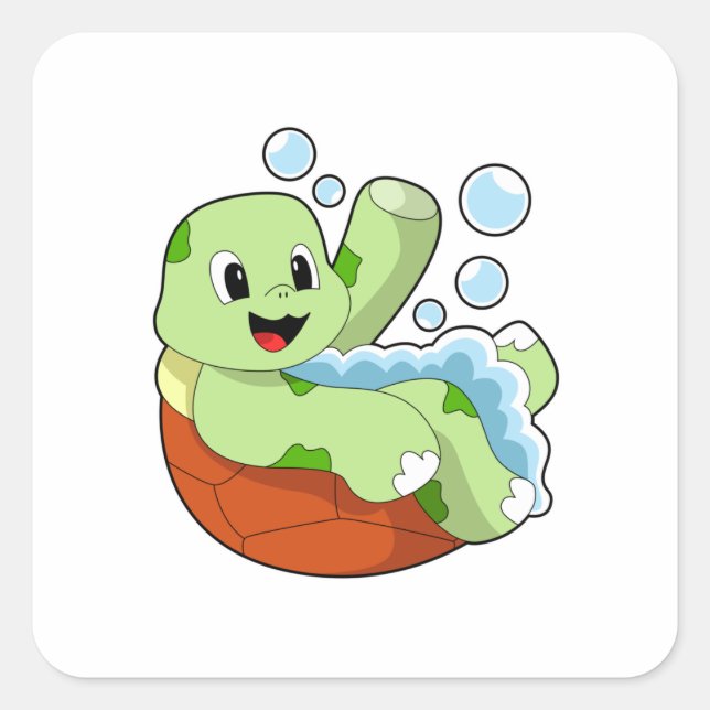 Pegatina Cuadrada Tortuga bañándose con espuma (Anverso)