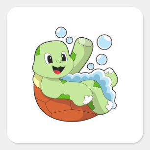 Pegatina Cuadrada Tortuga bañándose con espuma