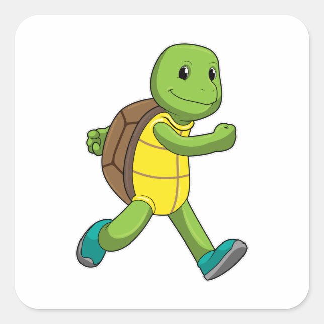 Pegatina Cuadrada Tortuga como corredora en carrera (Anverso)