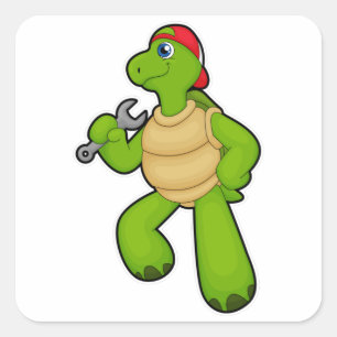 Pegatina Cuadrada Tortuga como mecánica con llave y tapón