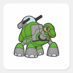 Pegatina Cuadrada Tortuga como robot con cañones