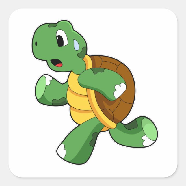 Pegatina Cuadrada Tortuga como trotamundos en carrera (Anverso)