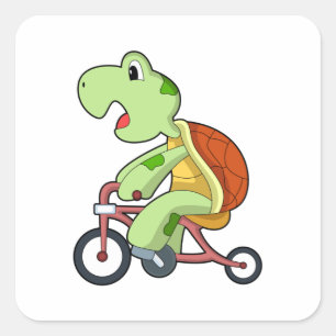 Pegatina Cuadrada Tortuga con bicicleta