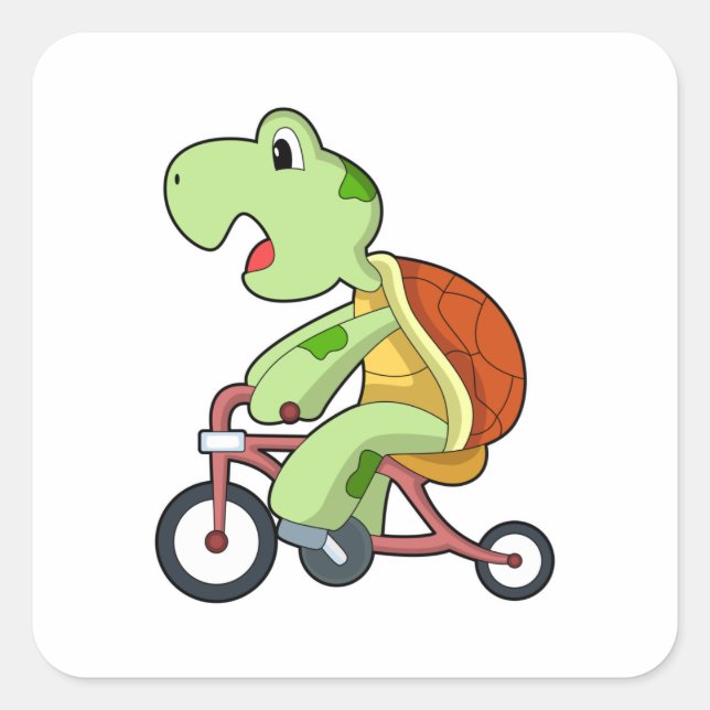 Pegatina Cuadrada Tortuga con bicicleta (Anverso)