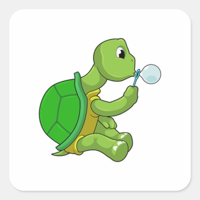 Pegatina Cuadrada Tortuga con burbujas de jabón (Anverso)