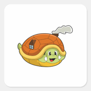 Pegatina Cuadrada Tortuga con caparazón como casa