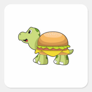 Pegatina Cuadrada Tortuga con caparazón como hamburguesa. PNG