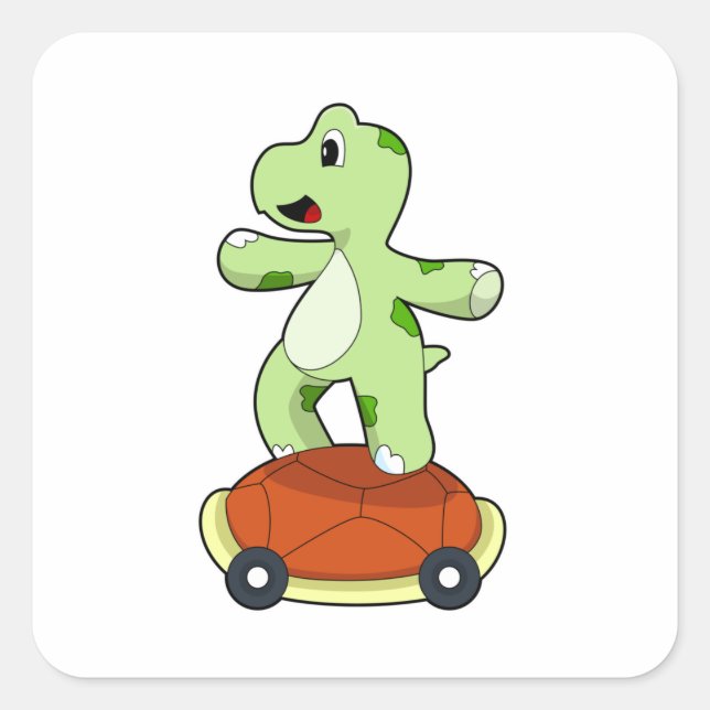 Pegatina Cuadrada Tortuga con caparazón como patineta (Anverso)