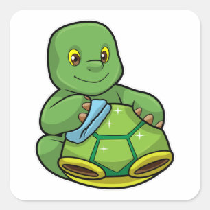 Pegatina Cuadrada Tortuga con caparazón y raya de limpieza