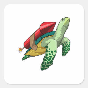 Pegatina Cuadrada Tortuga con cohetes
