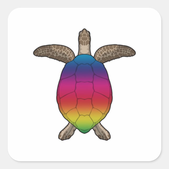 Pegatina Cuadrada Tortuga con colores arcoiris (Anverso)