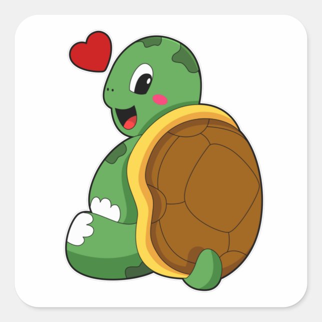 Pegatina Cuadrada Tortuga con corazón (Anverso)