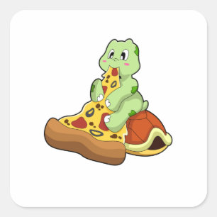Pegatina Cuadrada Tortuga con pizza