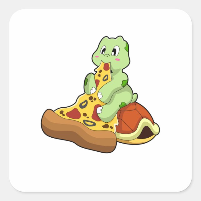 Pegatina Cuadrada Tortuga con pizza (Anverso)