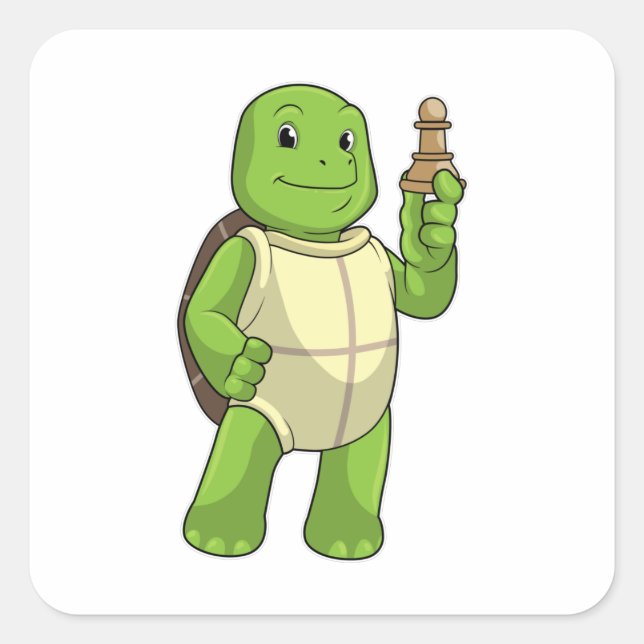 Pegatina Cuadrada Tortuga de ajedrez con peón de ajedrez (Anverso)