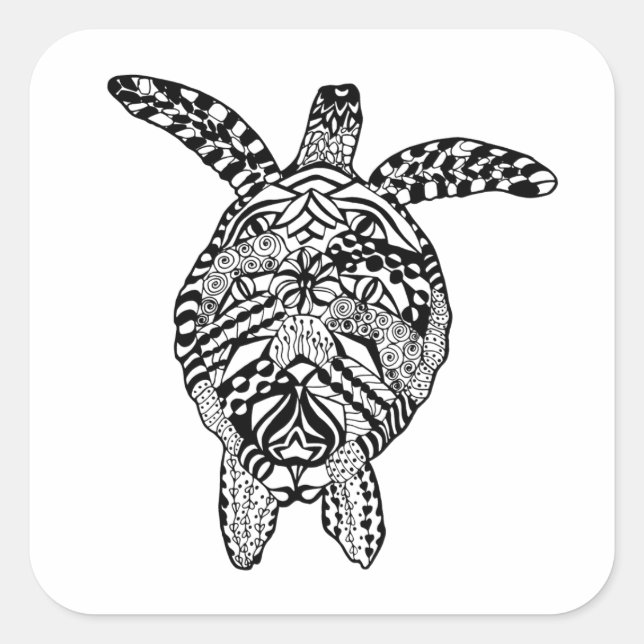 Pegatina Cuadrada Tortuga de estilo (Anverso)