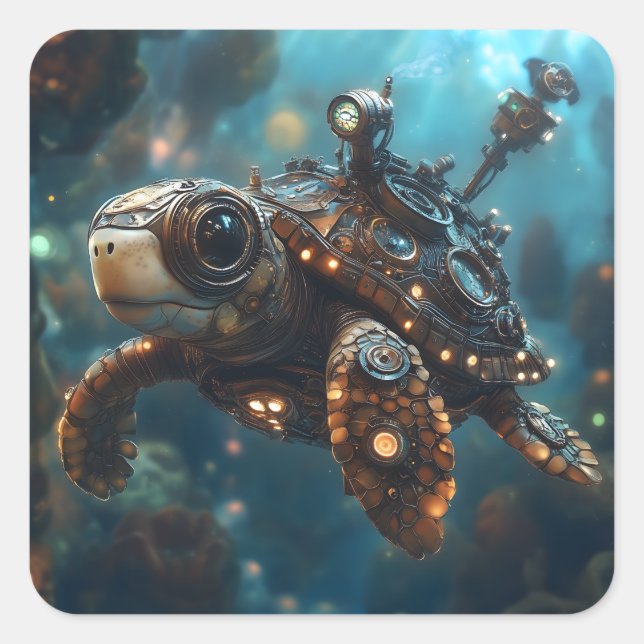 Pegatina Cuadrada Tortuga de vapor (Anverso)