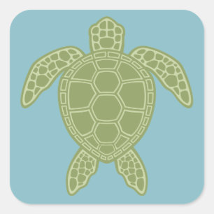 Pegatina Cuadrada Tortuga del Mar Verde