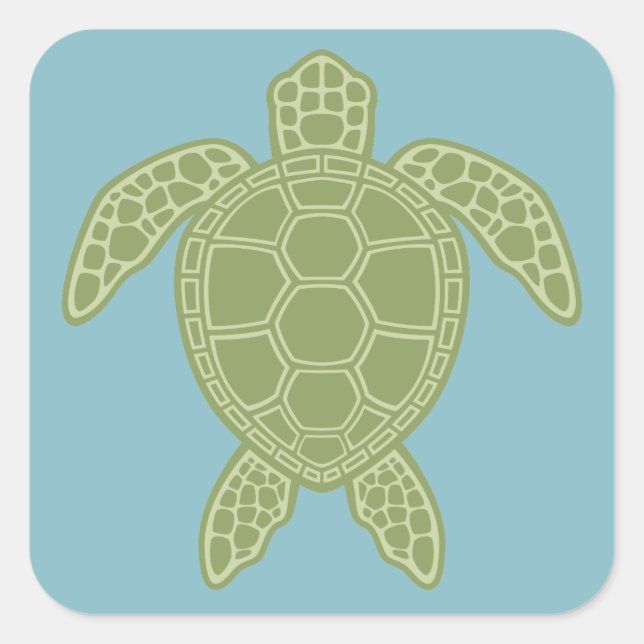 Pegatina Cuadrada Tortuga del Mar Verde (Anverso)