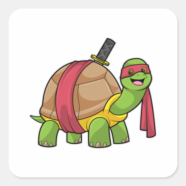 Pegatina Cuadrada Tortuga en artes marciales con espada (Anverso)