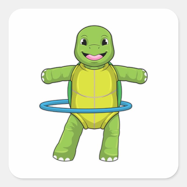 Pegatina Cuadrada Tortuga en gimnasio con neumáticos Fitness (Anverso)
