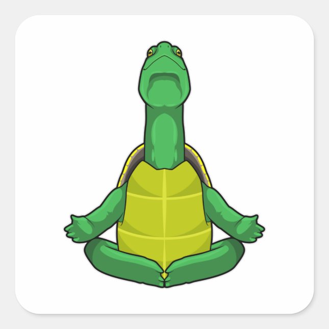 Pegatina Cuadrada Tortuga en la meditación del yoga (Anverso)