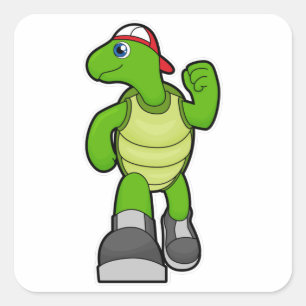 Pegatina Cuadrada Tortuga en marcha con tapón