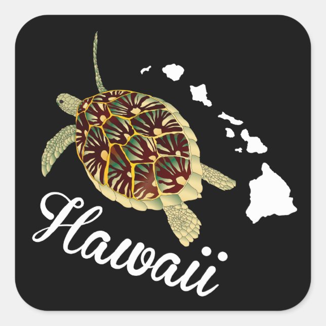 Pegatina Cuadrada Tortuga Hawaii (Anverso)