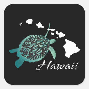 Pegatina Cuadrada Tortuga Hawaii