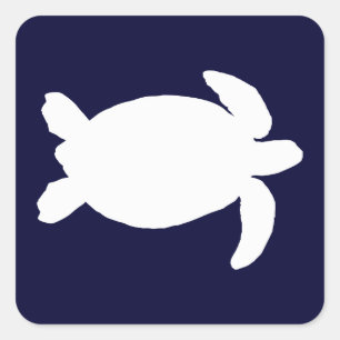 Pegatina Cuadrada Tortuga marina azul y blanca