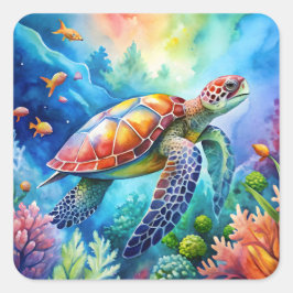 Pegatina Cuadrada Tortuga marina pintada
