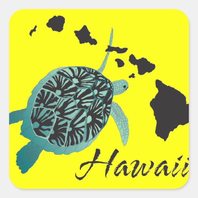 Pegatina Cuadrada Tortuga marítima de Hawaii (Anverso)