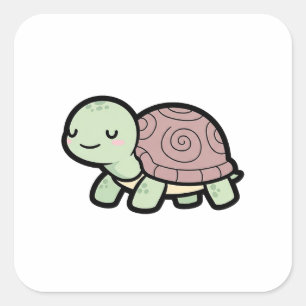 Pegatina Cuadrada Tortuga Pacífica – Ilustración de Animal Kawaii Ad