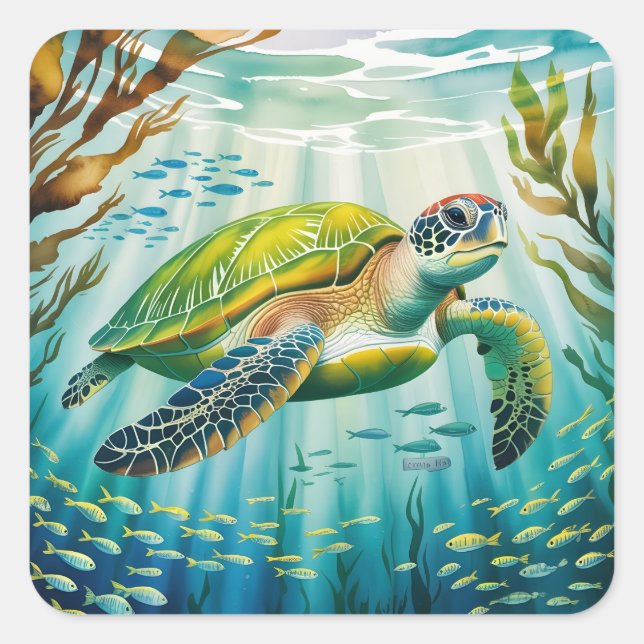 Pegatina Cuadrada Tortuga Pintada (Anverso)