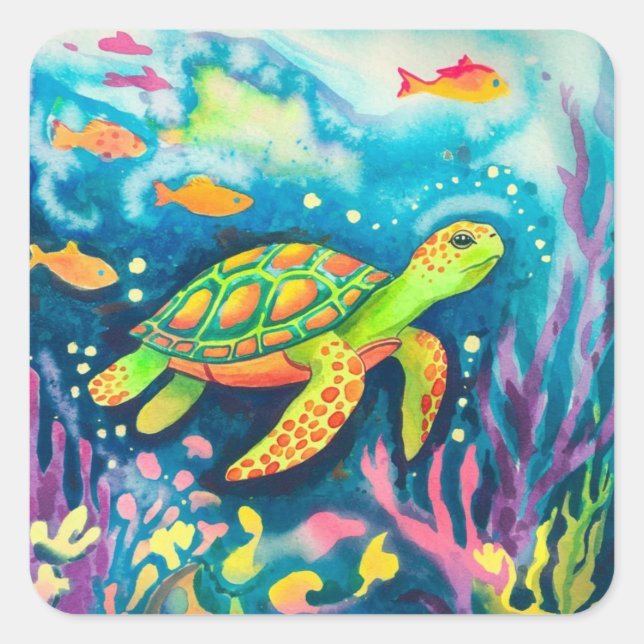 Pegatina Cuadrada Tortuga pintadora (Anverso)