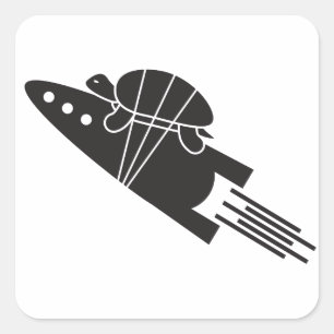 Pegatina Cuadrada tortuga que monta un 🐢🚀 del cohete