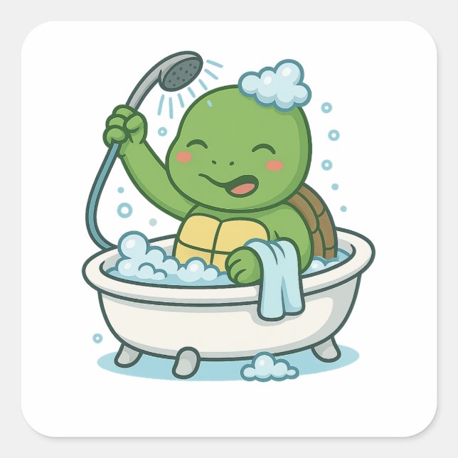 Pegatina Cuadrada Tortuga tomando un baño  (Anverso)