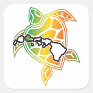 Pegatina Cuadrada Tortuga verde hawaiana