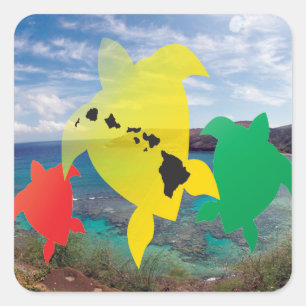 Pegatina Cuadrada Tortugas del reggae de Hawaii