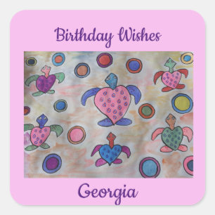 Pegatina Cuadrada Tortugas y círculos Cumpleaños