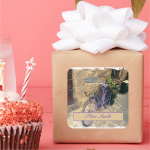 Pegatina Cuadrada Toscana. Italia. Cortona. Bicicleta.