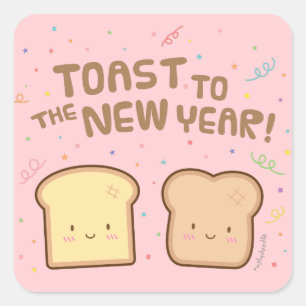 Pegatina Cuadrada Tostada Adorable para Confeti de Año Nuevo