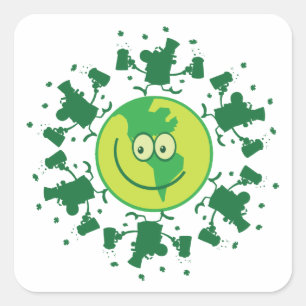 Pegatina Cuadrada Tostada de cerveza en el Día de St. Paddy con Lepr