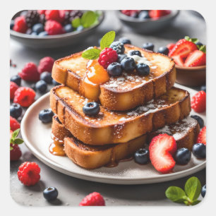 Pegatina Cuadrada Tostada Francesa con Frutas del Bosque