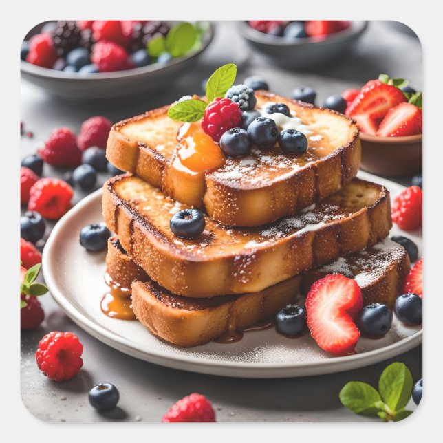 Pegatina Cuadrada Tostada Francesa con Frutas del Bosque (Anverso)