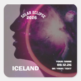 Pegatina Cuadrada Total solar eclipse August 2026 text personalized