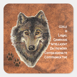 Pegatina Cuadrada Tótem lobo, símbolo Inspirador guía animal