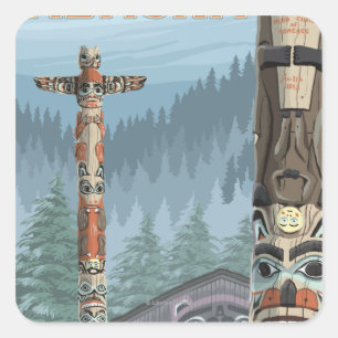Pegatina Cuadrada Tótemes de Alaska - Juneau, Alaska